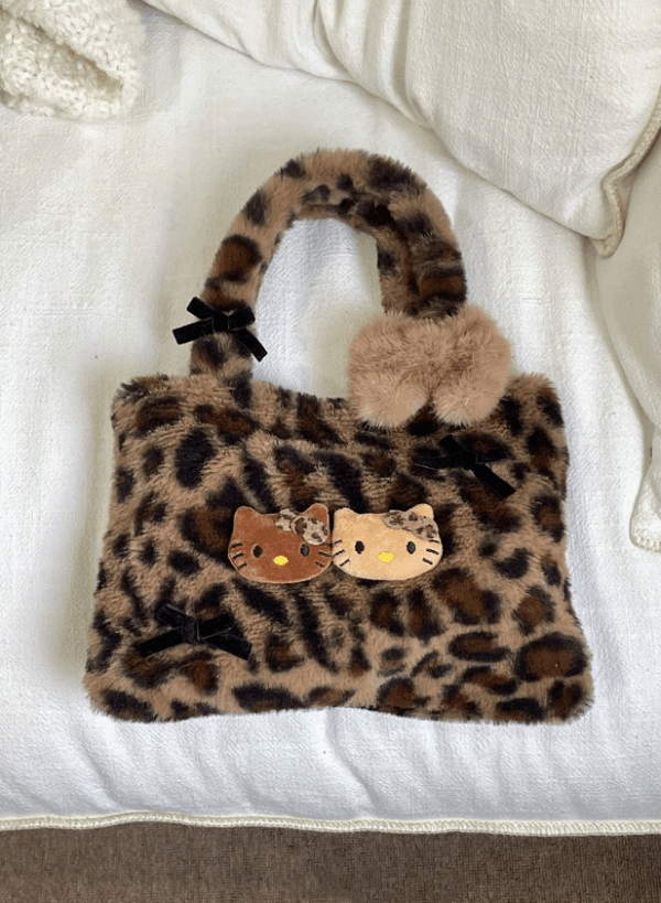 Sanrio Hello Kitty Plush Leopard Print Handbag – Y2K Baddie Meets Boho Chic