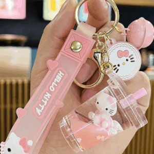 Sanrio Hello Kitty Glitter Keychain – Floating Pink Charm with Daisy Accent