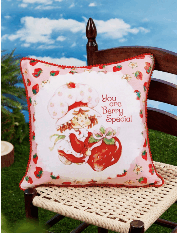 Strawberry Shortcake Throw Pillow Cover – Cute Cartoon & Strawberry Print