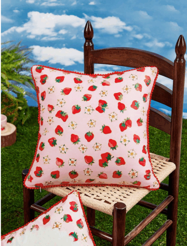Strawberry Shortcake Throw Pillow Cover – Cute Cartoon & Strawberry Print