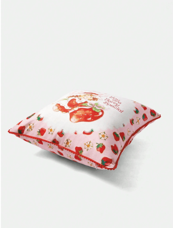 Strawberry Shortcake Throw Pillow Cover – Cute Cartoon & Strawberry Print