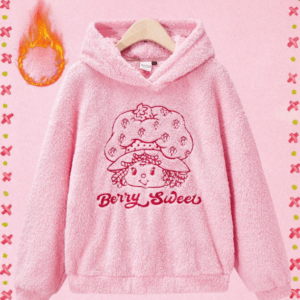 Strawberry Shortcake Fleece Hoodie – Pink, Double-Sided, Embroidered Design