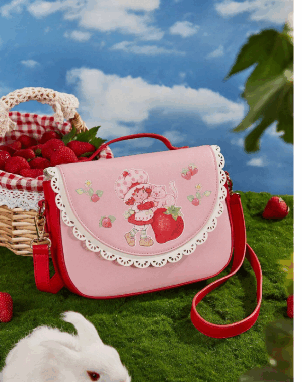 Pink Shoulder Bag & Strawberry Purse – Cartoon Charm with Scallop Detail