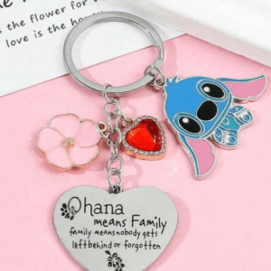 Disney Stitch Flower & Rhinestone Heart Keychain