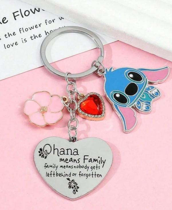 Disney Stitch Flower & Rhinestone Heart Keychain