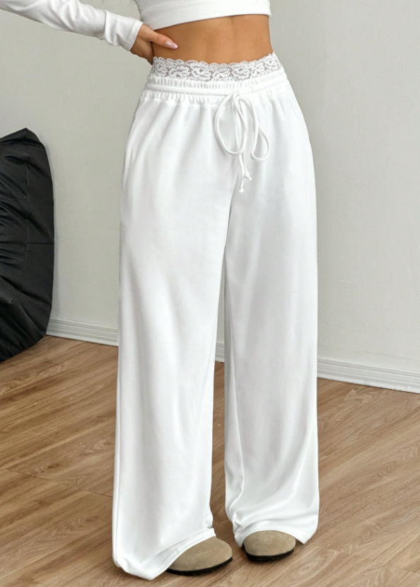 Women’s Casual Lace Trim Pants – Comfy Fit with Drawstring Waist