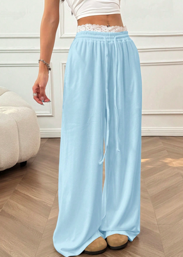 Women’s Casual Lace Trim Pants – Comfy Fit with Drawstring Waist