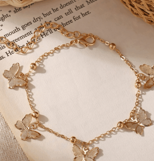 1pc Vintage Alloy Beach Anklet with Hollow Butterfly Pendant