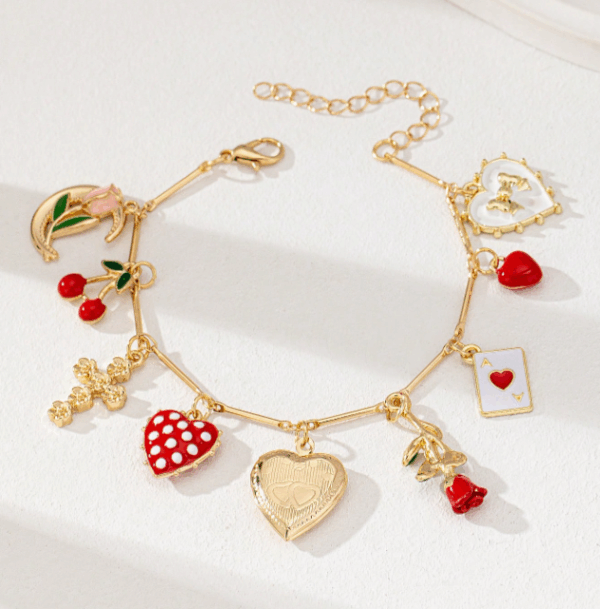 Heart Locket Cross Charm Bracelet