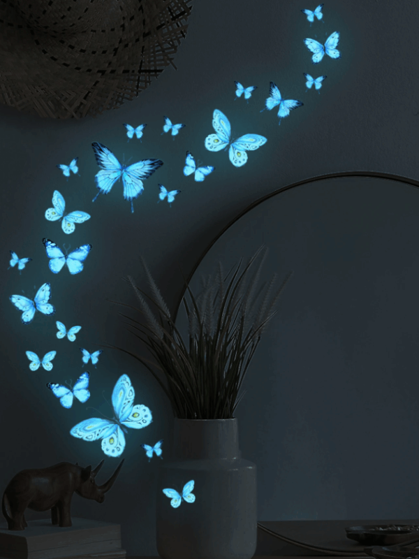 23pcs Glow-in-the-Dark Blue Butterfly Wall Stickers