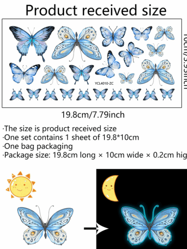 23pcs Glow-in-the-Dark Blue Butterfly Wall Stickers