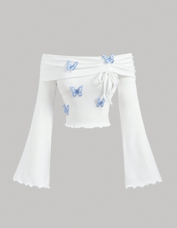 Bow Accent Off Shoulder T-Shirt