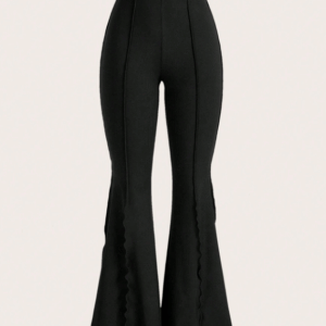 Lettuce Trim Elastic Flared Pants for Women