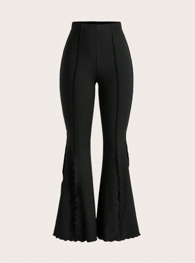 Lettuce Trim Elastic Flared Pants for Women