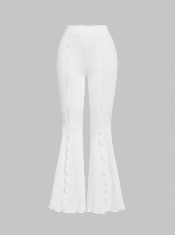 Lettuce Trim Elastic Flared Pants for Women