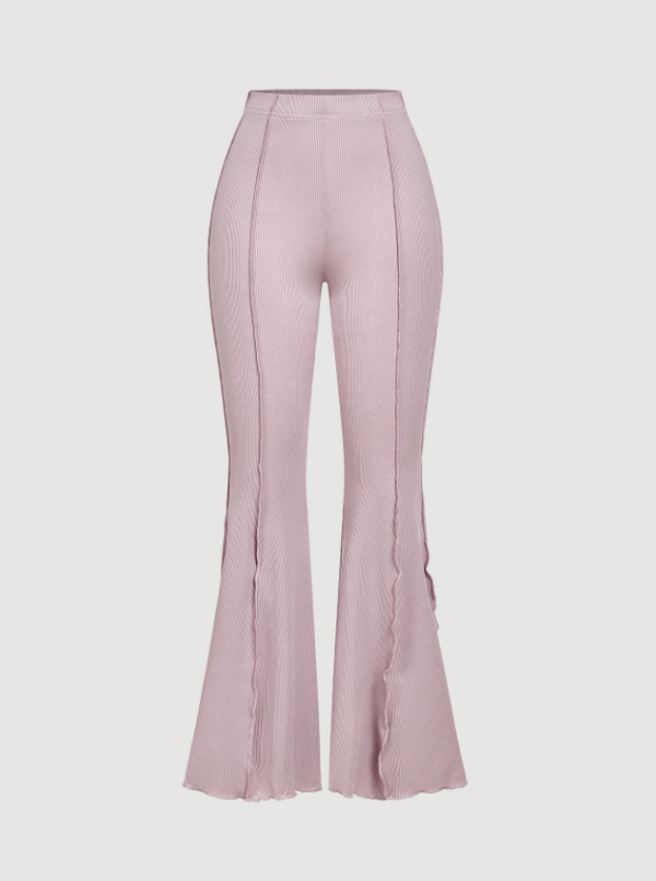 Lettuce Trim Elastic Flared Pants for Women