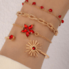 4pcs Vintage Resin Butterfly & Crystal Heart Charm Bracelet Set