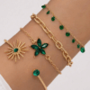 4pcs Vintage Resin Butterfly & Crystal Heart Charm Bracelet Set