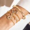 4pcs Vintage Resin Butterfly & Crystal Heart Charm Bracelet Set