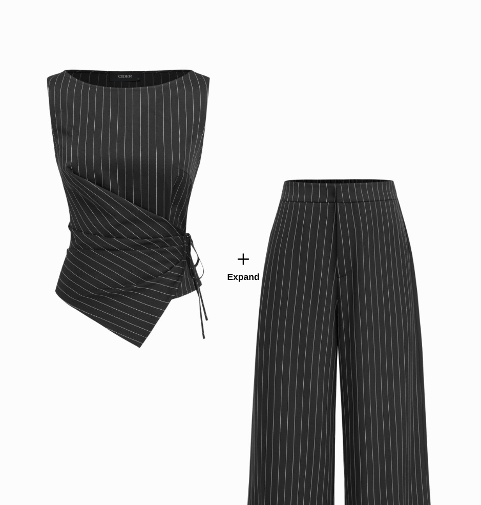 Boat Neck Striped Wrap Knotted Top & Mid Rise Straight Leg Trousers Set
