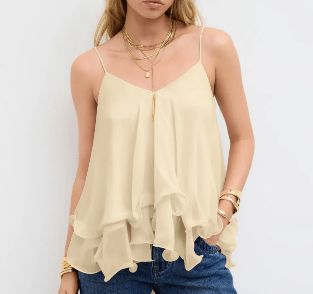 Ruffle Hem Knotted Layered Mesh Cami Top