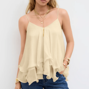 Ruffle Hem Knotted Layered Mesh Cami Top