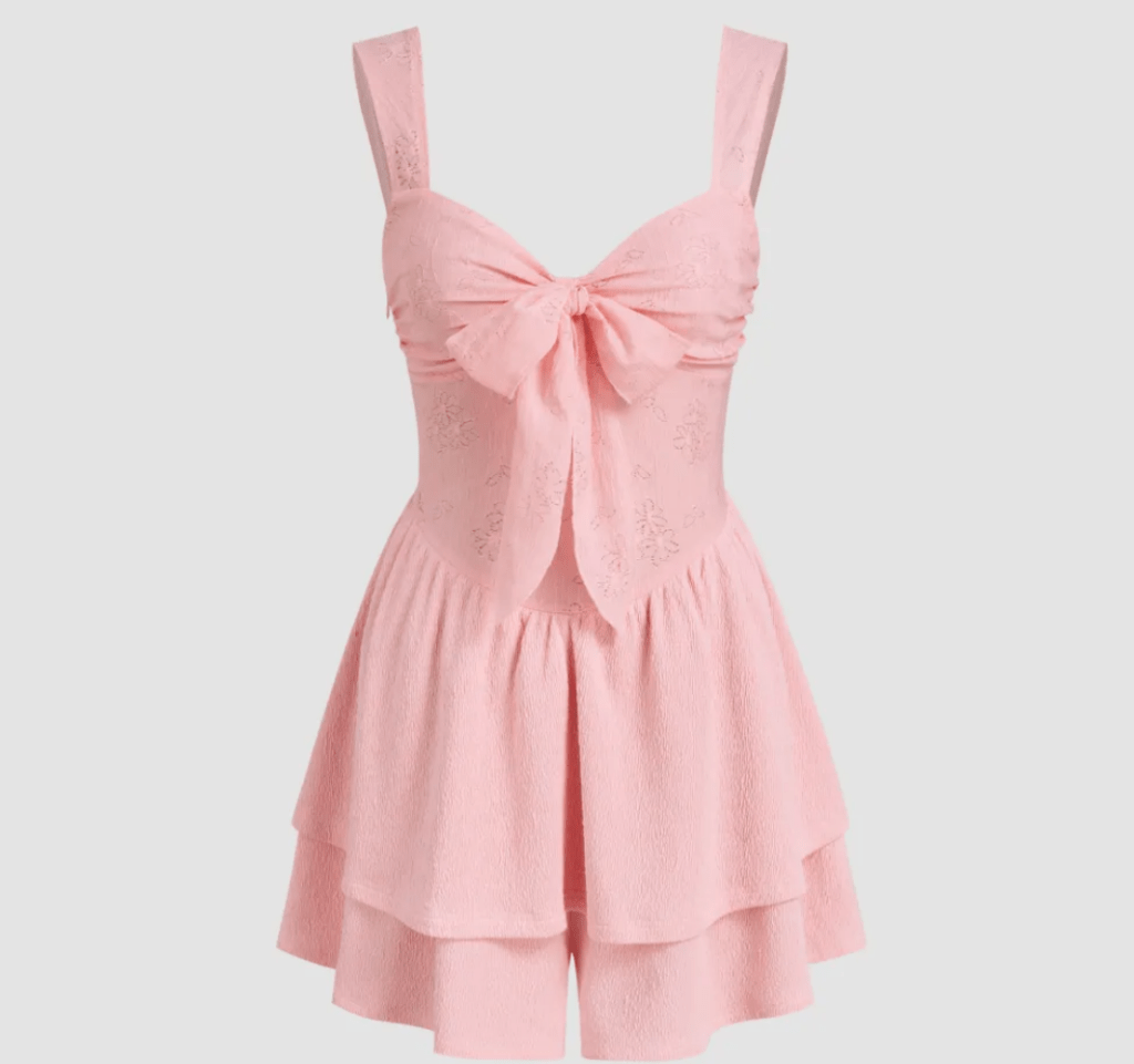 Scoop Neckline Jacquard Bowknot Romper