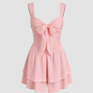 Scoop Neckline Jacquard Bowknot Romper