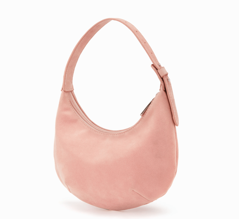 Faux Suede Half-Moon Shoulder Bag