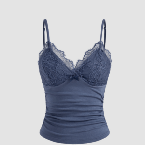 V-Neck Solid Lace Ruched Cami Top
