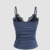 V-Neck Solid Lace Ruched Cami Top