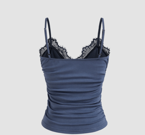 V-Neck Solid Lace Ruched Cami Top